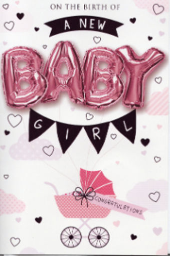 Picture of ON THE BIRTH A NEW BABY GIRL CARD + FOIL BALL.OON PINK
